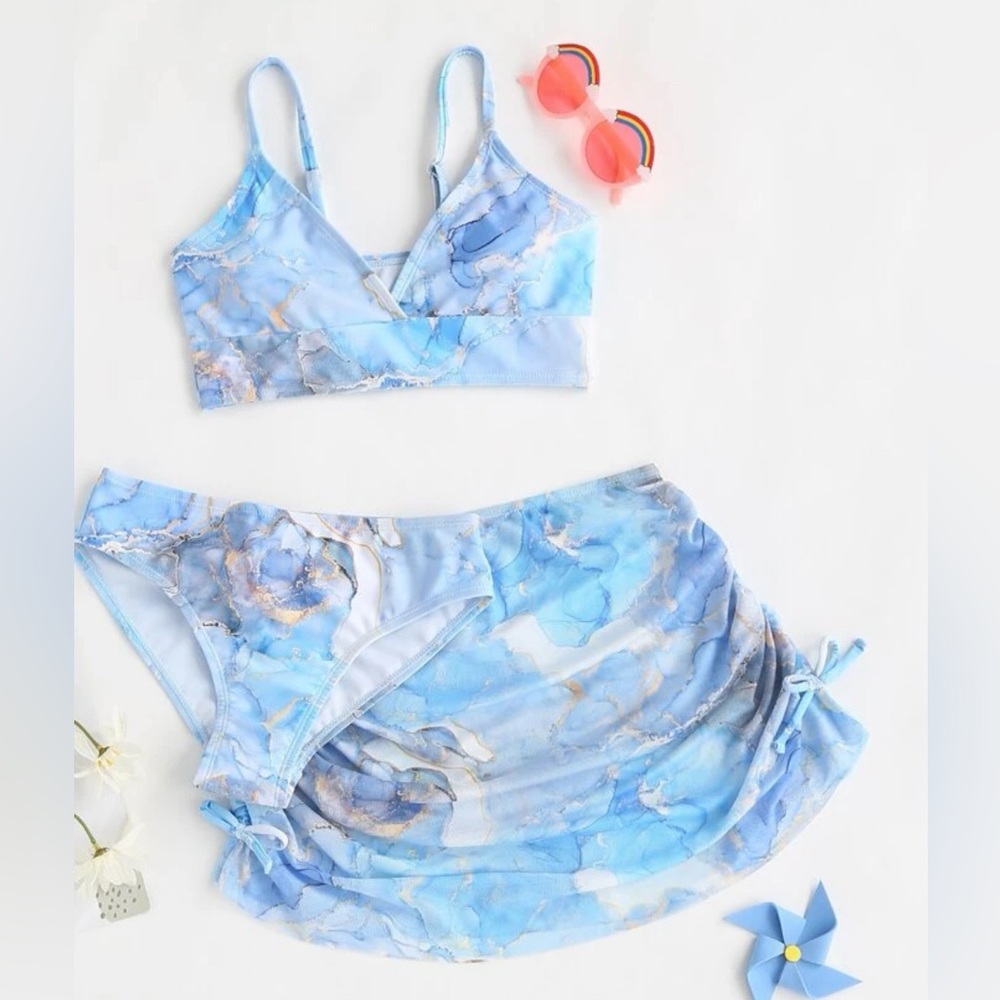 Girls 3pack Bikini Print Swimsuit & Cover with beach skirt